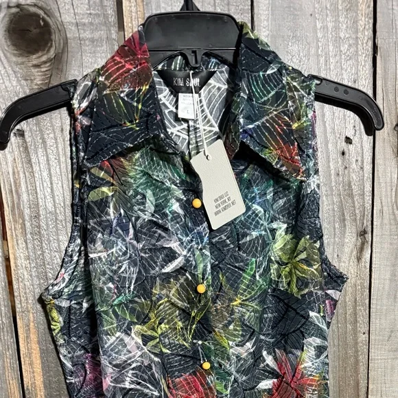 Kim Shui Black Sheer Sleeveless Shirt dress size L - Picture 5 of 7